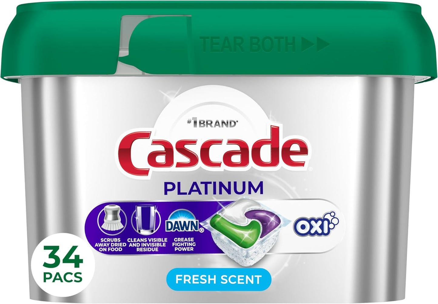 Cascade Platinum + Oxi Dishwasher Pods, Dishwasher Detergent, Dish Detergent Soap, Fresh, 59 Count