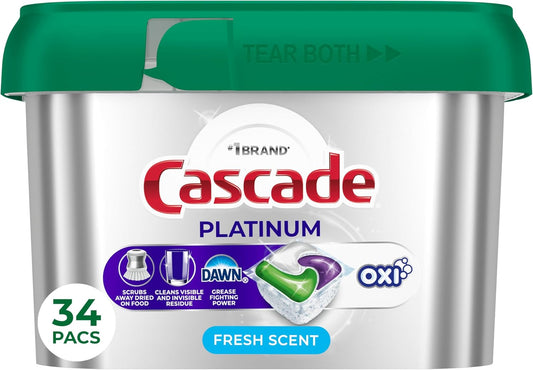 Cascade Platinum + Oxi Dishwasher Pods, Dishwasher Detergent, Dish Detergent Soap, Fresh, 59 Count