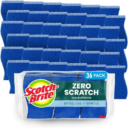 Scotch-Brite Zero Scratch Scrub Sponge, Non-Scratch Sponge, 12 Kitchen Sponges for Cleaning Around Home, Bathroom & More, Effective + Gentle Dish Scrubber, Best for Nonstick Pots and Pans