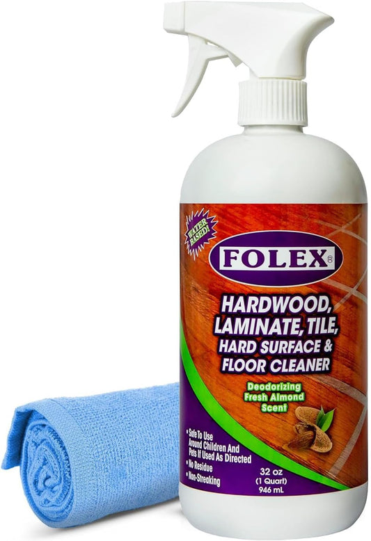 FOLEX Hardwood, Laminate, Tile, Hard Surface & Floor Cleaner with Reusable Cleaning Cloth, Fresh Almond Scent, Residue and Streak Free - 3 Pack