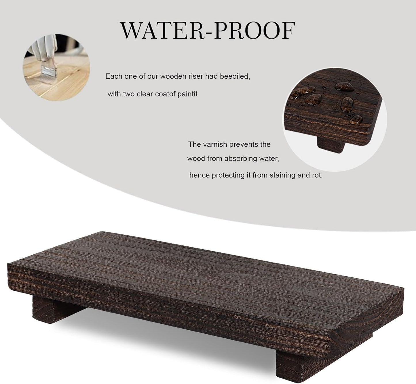 zoocatia Small Wood Tray Pedestal Stand Farmhouse Bathroom Decor Decorative Wooden Riser Kitchen Soap Dish Holder for Vanity, Counter, Sink, 9" x 5.9" - Black