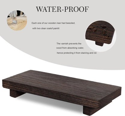 zoocatia Small Wood Tray Pedestal Stand Farmhouse Bathroom Decor Decorative Wooden Riser Kitchen Soap Dish Holder for Vanity, Counter, Sink, 9" x 5.9" - Black