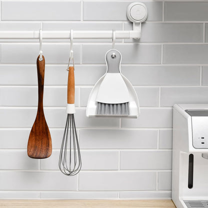 SUBEKYU Dustpan and Brush Set with Bamboo Handle, Hand Mini Broom and Dustpan Set, Small Broom and Dustpan Set for Kitchen/Desktops/Bedroom, White, 1 Set