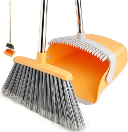 Broom and Dustpan Set, Long Handle Lightweight Dustpans with Broom Combo for Home, Indoor&Outdoor Sweeping for Home Room Kitchen Office Lobby (Charcoal)