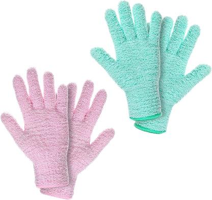 Thinp 2 Pairs Microfiber Dusting Gloves, Reusable Plant Cleaning Gloves-Washable Leaf Cleaning Gloves Gentle Dusting Mitt for Plants House Kitchen Car Blinds Lamps (Pink, Green)