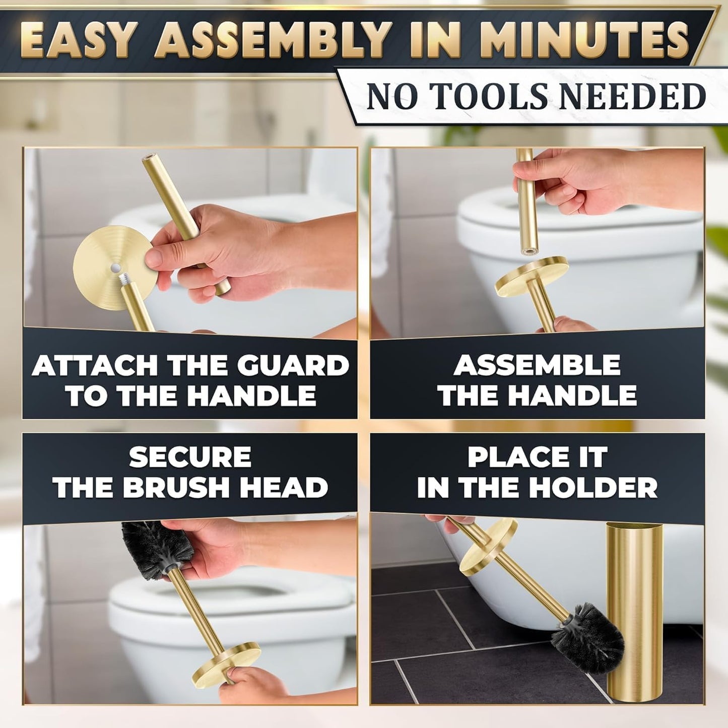 Stylish Stainless Steel Toilet Brush and Holder Set - Silver Toilet Bowl Brush and Holder with Splash Cover, Sturdy Bristles, Corrosion & Scratch Resistant - Elegant Design, Effective Deep Cleaning