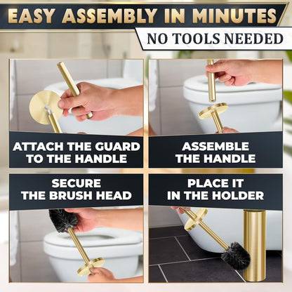 Stylish Stainless Steel Toilet Brush and Holder Set - Silver Toilet Bowl Brush and Holder with Splash Cover, Sturdy Bristles, Corrosion & Scratch Resistant - Elegant Design, Effective Deep Cleaning