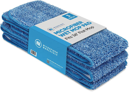 Microfiber Wholesale 18 inch Microfiber Mop Pads - Machine Washable, Reusable, Refills & Replacement Wet Mop Heads Compatible with Any Microfiber Flat Mop System (3 Pack)