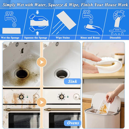 Magic Sponge Eraser Sheets, 52Pcs All-Purpose White Melamine Sponge Convex Point Disposable Magic Cleaning Wipes for Furniture Kitchenware, Hard-to-Reach Places, Shoe