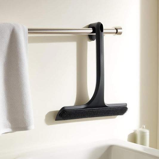 16.7“- 59.5" Long Handle Window Squeegee with Extension Pole, 12.4" Wide Metal Shower Squeegee for Glass Doors, 2-in-1 Squeegee for Home Window Cleaning, Tile Wall, Car (Silver)