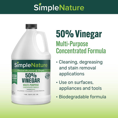 SimpleNature 45% Vinegar (1 Gallon) - Highly Concentrated Vinegar for Heavy-Duty Cleaning Power for Home & Patio, Limescale Removal & DIY Formulas - Dilutes Easily - Free of Dyes or Fragrance