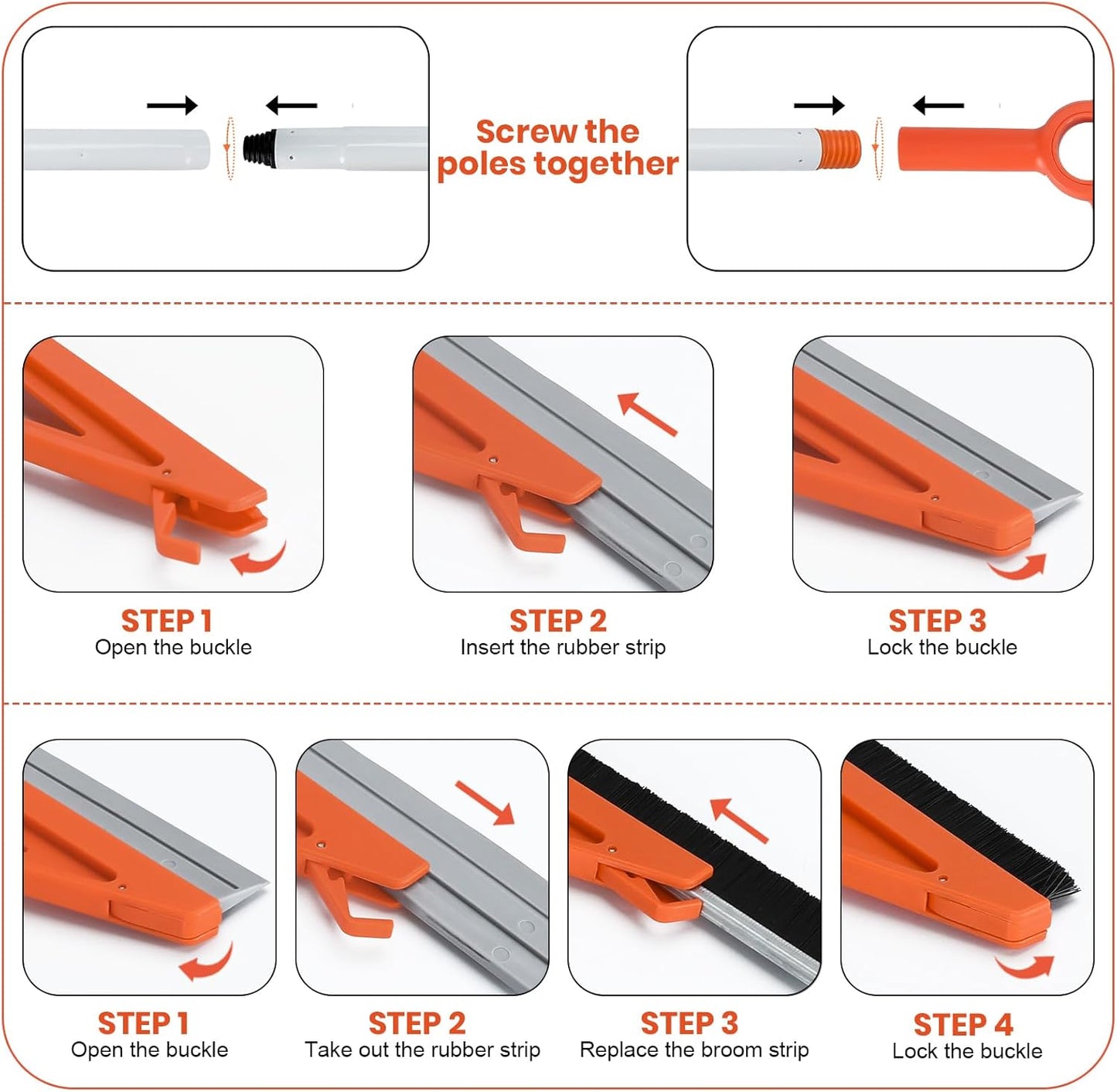 MAVRIZ Air Broom for Dust, Hair, Liquids, Silicone Broom with Removable Rubber Strip and Brooms Bristle, Multifunctional Floor Squeegee for Indoor Cleaning