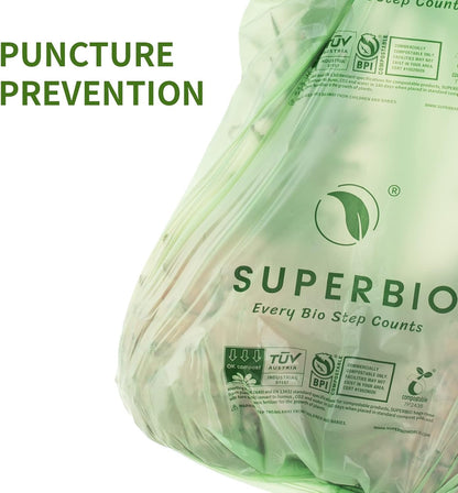 SUPERBIO 13 Gallon Compostable Kitchen Waste Bags with Handles, Food Scrap Bags Certified by BPI, OK compost INDUSTRIAL, 30 Count, 49.2L