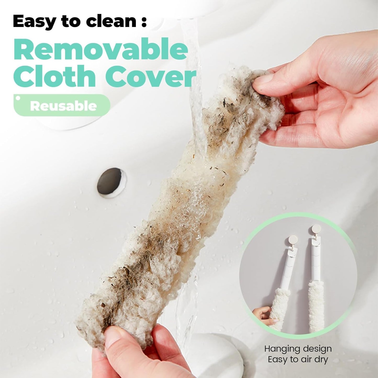 Blind Cleaner Duster Tool with 6 Refills, 5 in 1 Washable Microfiber Fan Cleaning Brush Reusable Feather Duster for Window Blind, Ceiling Fan, Crevice, Track, Gap