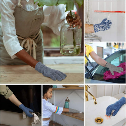 Patelai 2 Pairs Microfiber Gloves for plants Dusting Cleaning Glove Mittens House Cars Blinds Dusting(Blue, Grass Green,Large)