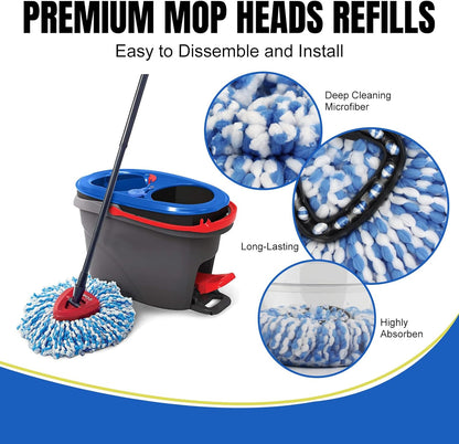16 Pcs Spin Mop Replacement Heads, 360° Easy Wring Spin Mop 100% Microfiber Refill, Easy Cleaning Spin Mop Heads, 2 Tank System Replace Head for Easy House Cleaning Floor Mopping, Blue&White