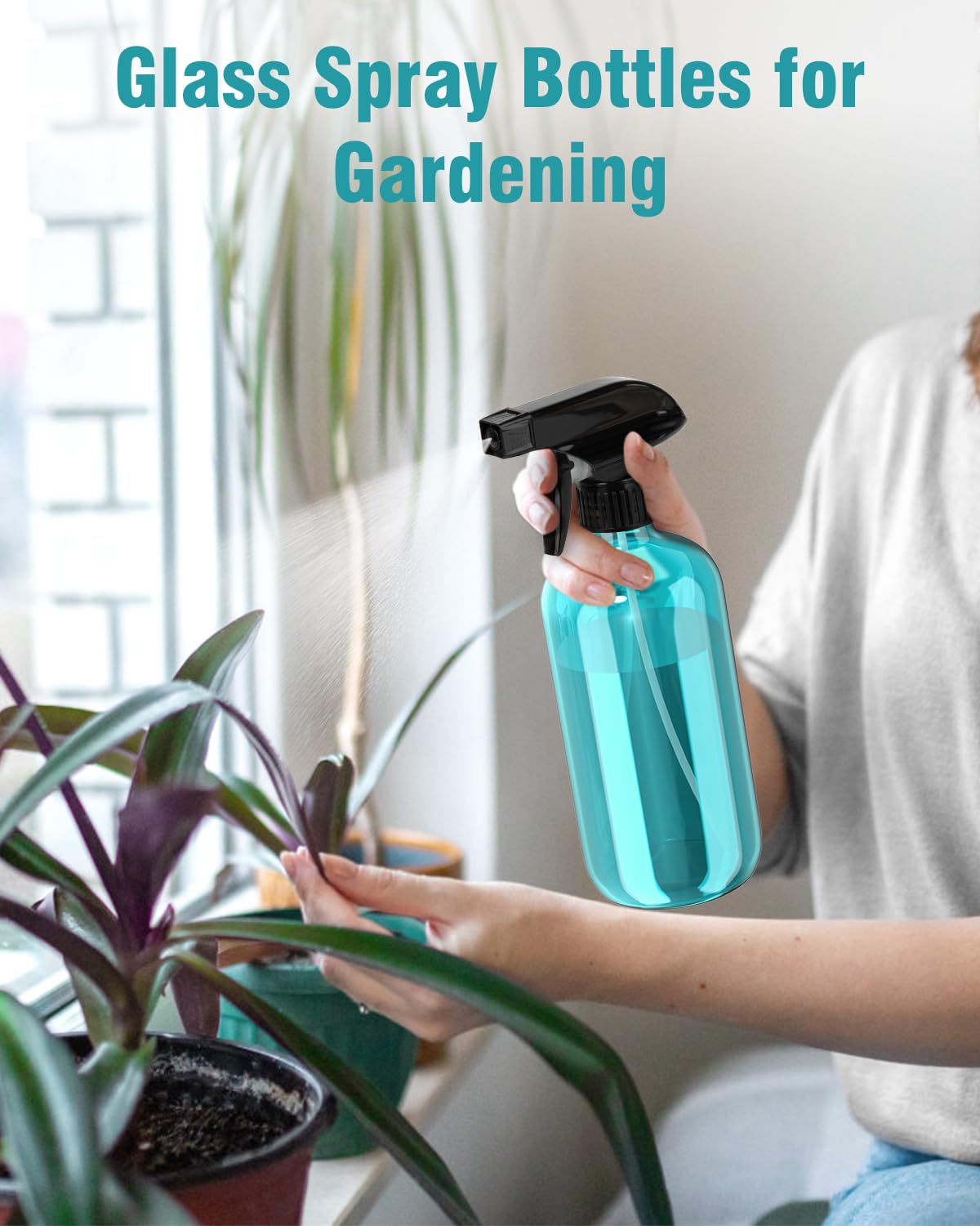Bontip Glass Spray Bottle, Amber Glass Spray Bottle Set & Accessories Refillable for Plants Window Cleaners Aromatherapy Facial Hydration Watering Flowers Hair Care (2 Pack/16 oz) (Amber)