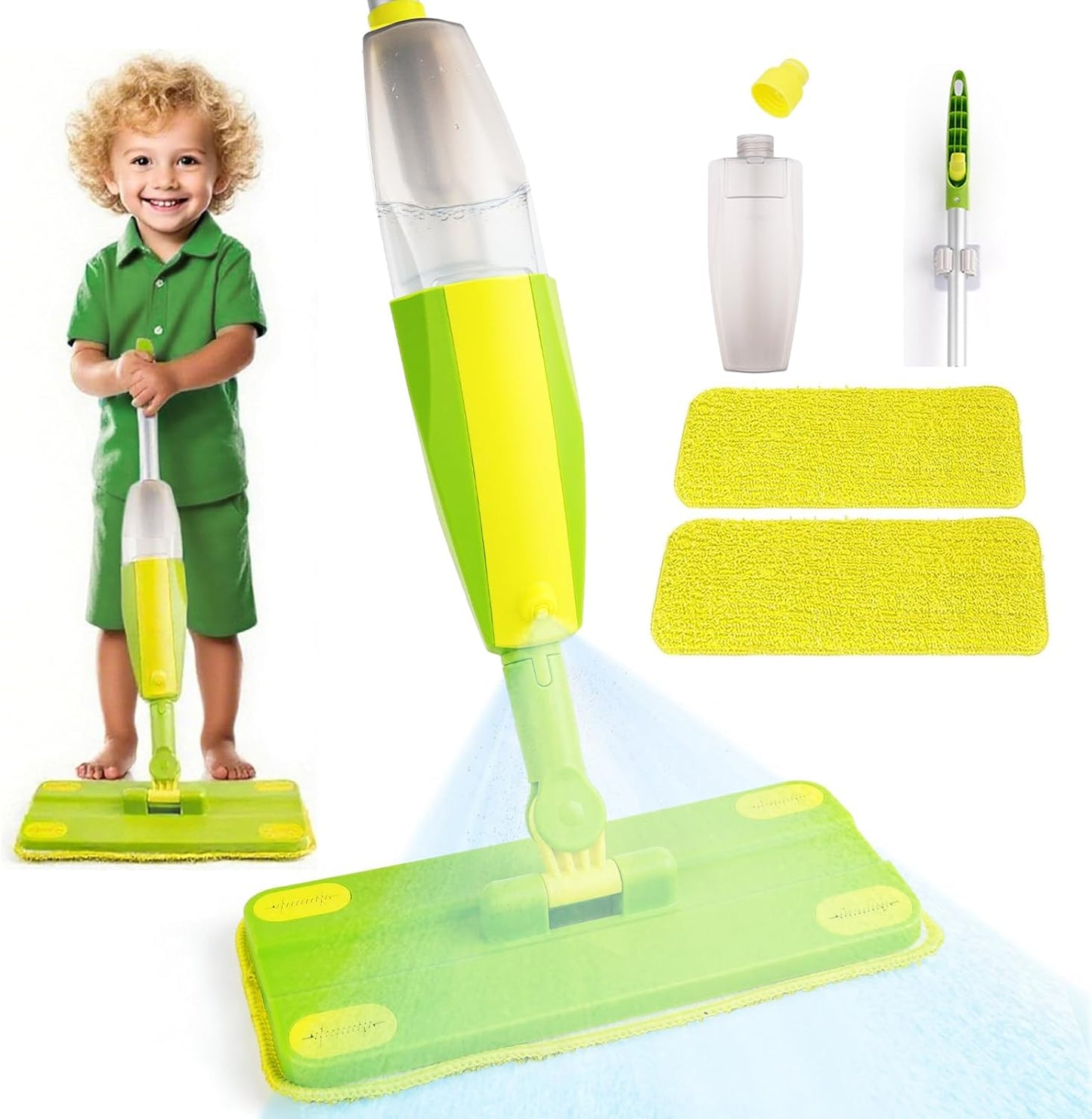 Kids Spray Mop, Fun & Functional Toddler Mop Cleaning Set,Real Working Mini Mop, Pretend Play Toy –Includes Spray Bottle,Washable Microfiber Pads, Montessori Kids Cleaning Toy Set -Green