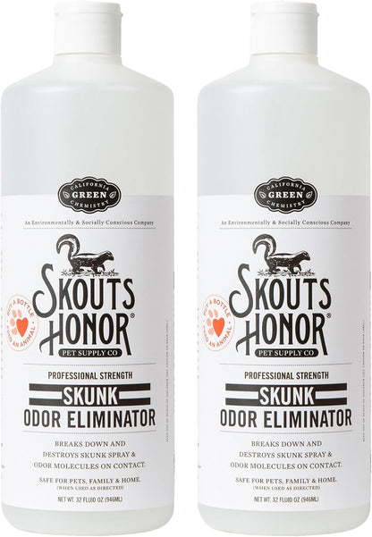 Skout's Honor Skunk Odor Eliminator for Pets, Indoor, and Outdoor Surfaces – Eliminate Skunk Spray Odor, Eco-Friendly, Cruelty-Free Solution for Pets and Surfaces, 32 oz
