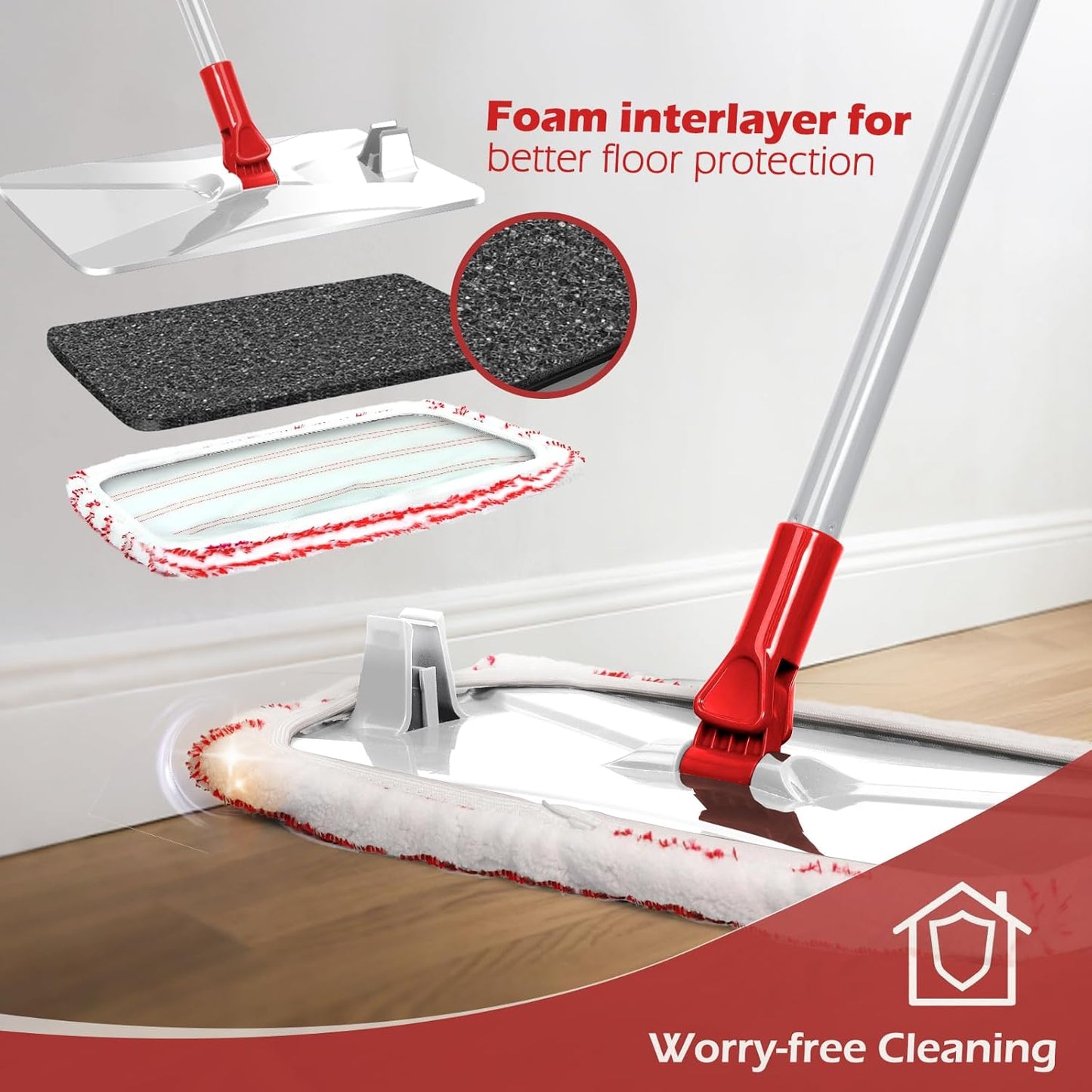 Mops for Floor Cleaning, Masthome Flat Dust Mop with 4 Reusable Pads, 2-Sided Microfiber Dust Mop for Wet & Dry Use, Flat Flip Mops for Hardwood, Laminate, Vinyl,Kitchen, Tile -1 Scraper
