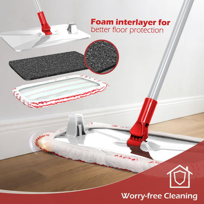 Mops for Floor Cleaning, Masthome Flat Dust Mop with 4 Reusable Pads, 2-Sided Microfiber Dust Mop for Wet & Dry Use, Flat Flip Mops for Hardwood, Laminate, Vinyl,Kitchen, Tile -1 Scraper