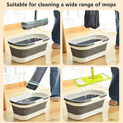 Goderewild Collapsible Plastic Bucket with Wheels 12L (3.17 Gallon) for House Cleaning, Camping, and RV - Multi-Purpose Rectangular Handy Basket for Cleaning Mop - Lightweight and Portable (Grey)