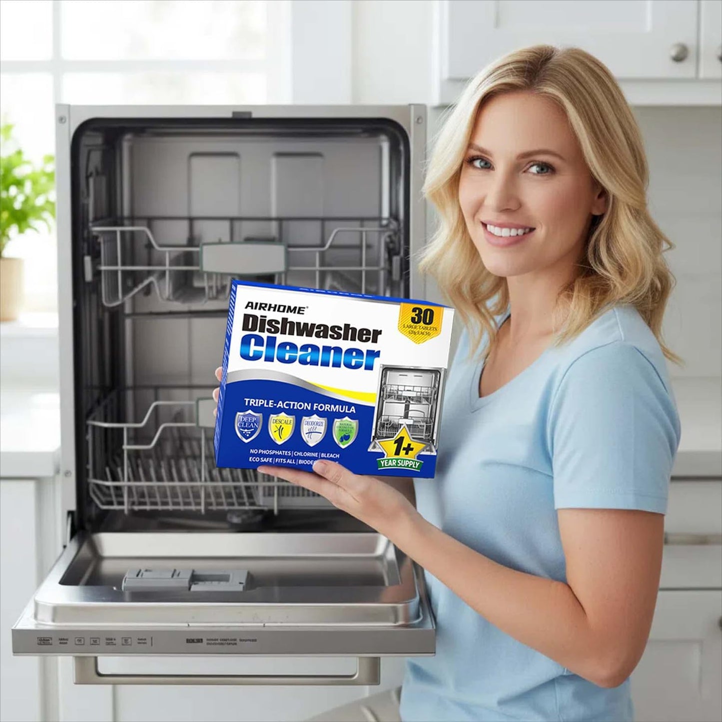Dishwasher Cleaner Tablets,20g 30-Count Deodorizing Pods (15-Month Supply) - Heavy-Duty Descaler Removes Limescale, Minerals, Grease & Odors, Lemon Scent