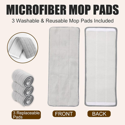 Flat Floor Mop and Bucket Set with Wringer, Flat Mops for Floor Cleaning, Wall Mop Cleaner with Long Handle, Hardwood Floor Mop with 3 Microfiber Pads (F)