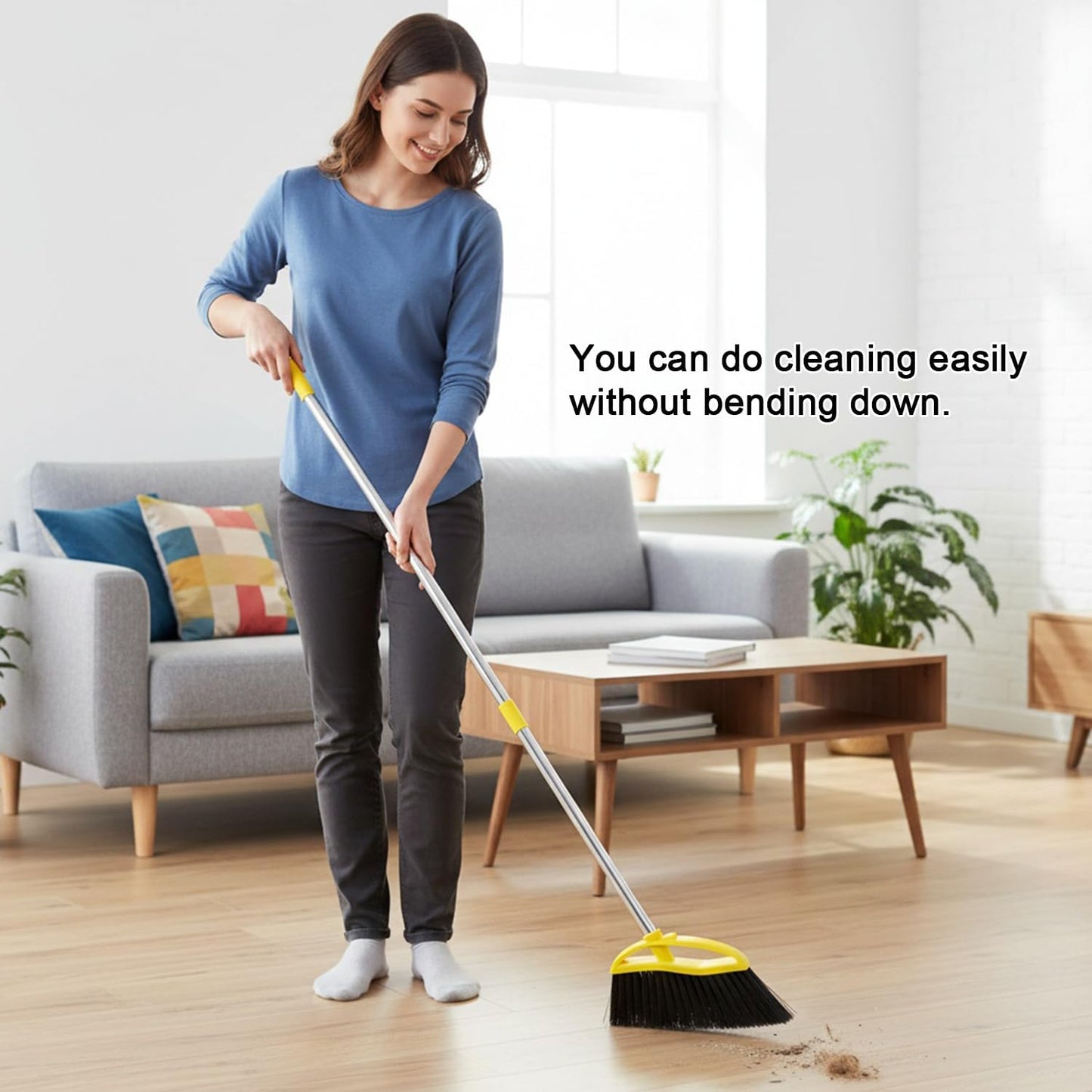 Broom and Stainless Steel Dustpan Set for Home,Metal Dust Pan and Soft Bristles Indoor Kitchen Broom for Office,Lobby