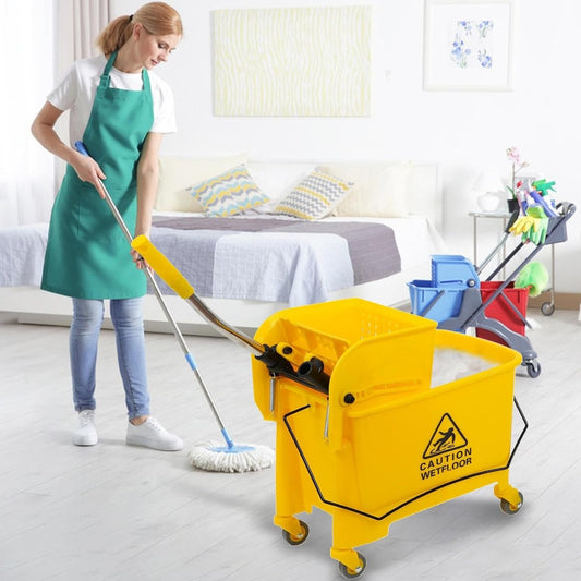 Mop Bucket with Side Press Wringer on Wheels, Industrial Mop Bucket 20 Quart Side Wringer Combo Bucket with Wringer Set for Home Business Cleaning