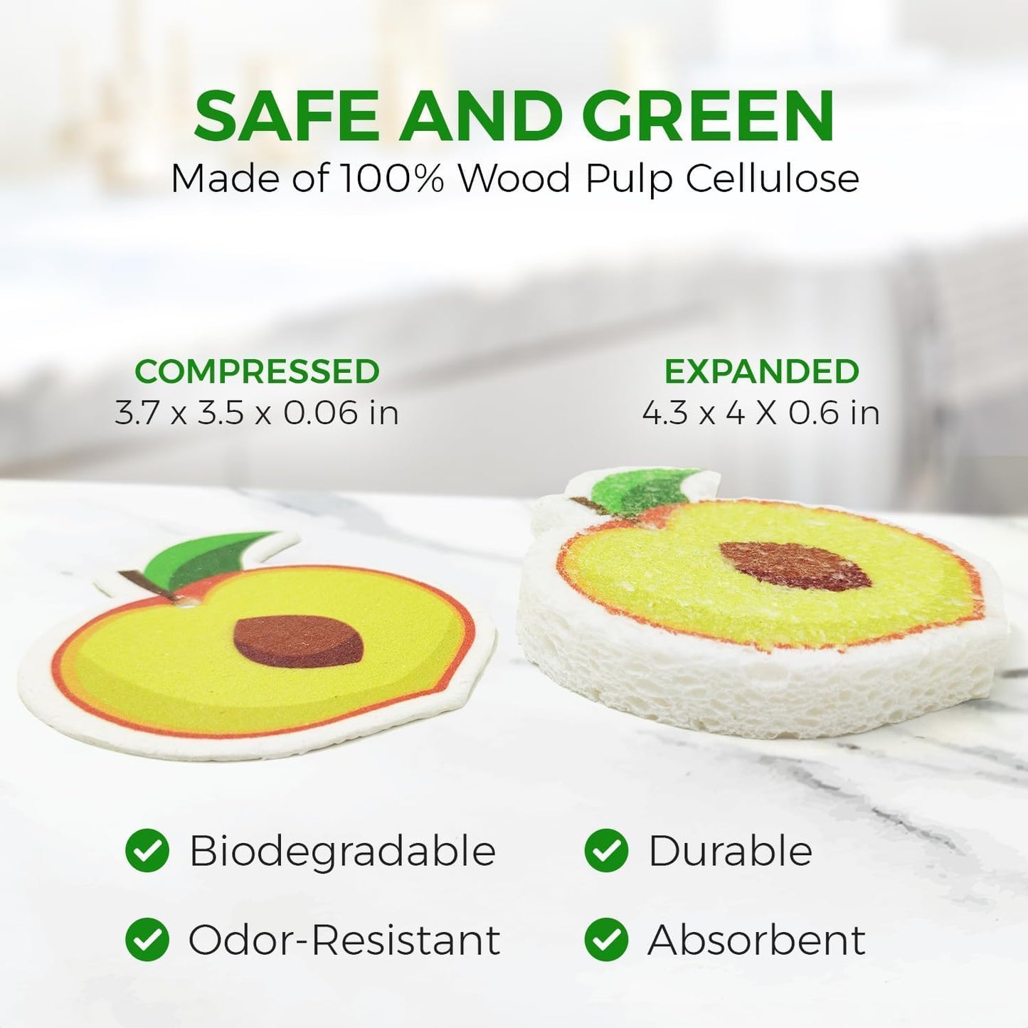 AIRNEX Compressed Cellulose Sponges - 12 Pack Fruit Shaped Natural Pop Up Dish Sponge for Kitchen - Compostable, Plant-Based, Non Scratch Cleaning Sponges Bulk for Dishes & Household Cleaning