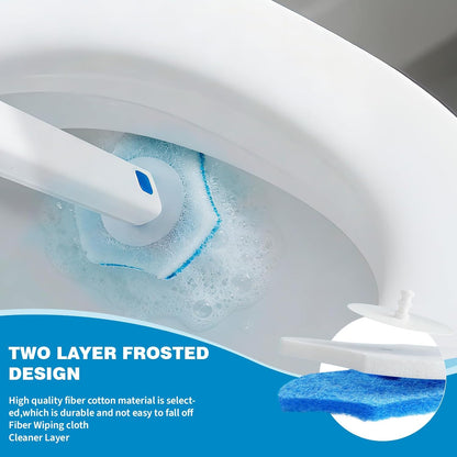 Disposable Toilet Brush Set with Holder, White and Blue, Includes 16 Cleaning Refills (1+16 Refills)