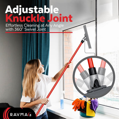 Heavy Duty Floor Squeegee for Concrete and Tile Floor - Silicone Squeegee Broom Floor Scrubber - Large Single Cast Rubber Blade Aluminum Long Handle 360° Swivel Joint - Garage Shower Window Cleaning