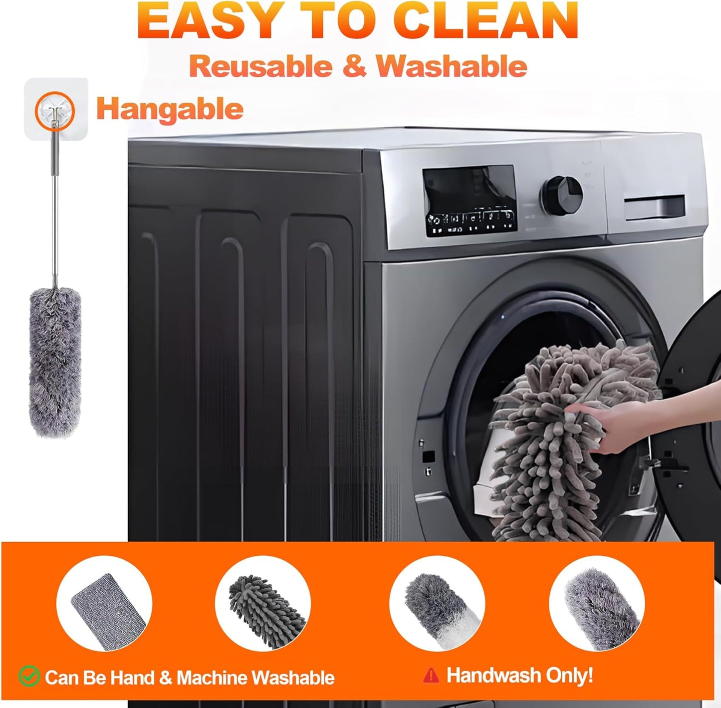 Microfiber Dusters for Cleaning,100" Professional Extension Pole Duster Kit with 2 Washable Bendable Heads,Cobweb Remover & Feather Duster for High Ceilings,Ceiling Fans,and Hard-to-Reach Areas,3PCS