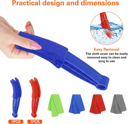 4Pcs Window Venetian Blind Cleaner Duster Tool,Feather Blind Duster for Cleaning,Washable 7 Finger Dusters Brush Dusting Cleaner Tool for Window Shutters Air Conditioner Vinyl Wood Blinds + 4 Cover