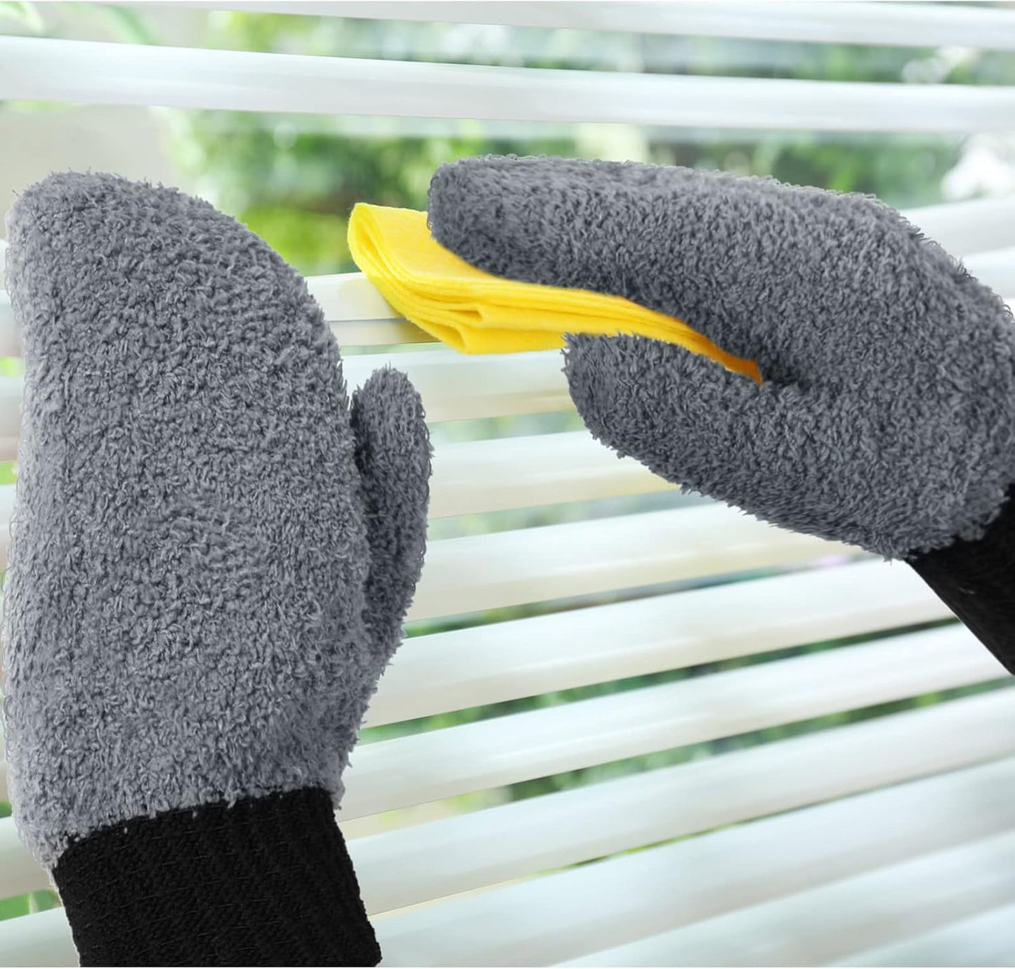 Bencailor 3 Pairs Microfiber Dust Mittens with Thumb Household Cleaning No Scratch Dusting Reusable Gloves for Kitchen House Car Cleaning Tools(Dark Blue, Khaki, Gray, Black)