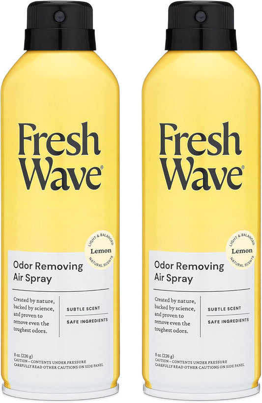 Fresh Wave Lemon Odor Eliminator Spray & Air Freshener, 8 oz. | Pack of 2 | Non-Aerosol, Fine Mist | Safer Odor Relief | Natural Plant-Based Odor Eliminator | For Furniture, Fabrics & Trash