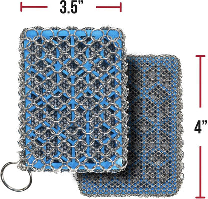 Knapp Made Combo Chainmail Cast Iron Scrubber with Silicone Core - Heavy Duty Rings and Fine Chainmail Rings -Premium Cleaner -Perfect for Cast Iron Cookware,Skillet,Woks