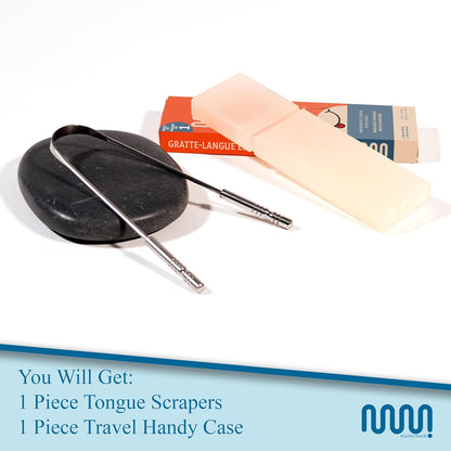 MasterMedi Tongue Scraper for Adults, 100% Stainless Steel Tongue Scrubber for Bad Breath, Easy to Use, Tongue Cleaner for Oral Care & Hygiene (SS Uni|Pack of 2)
