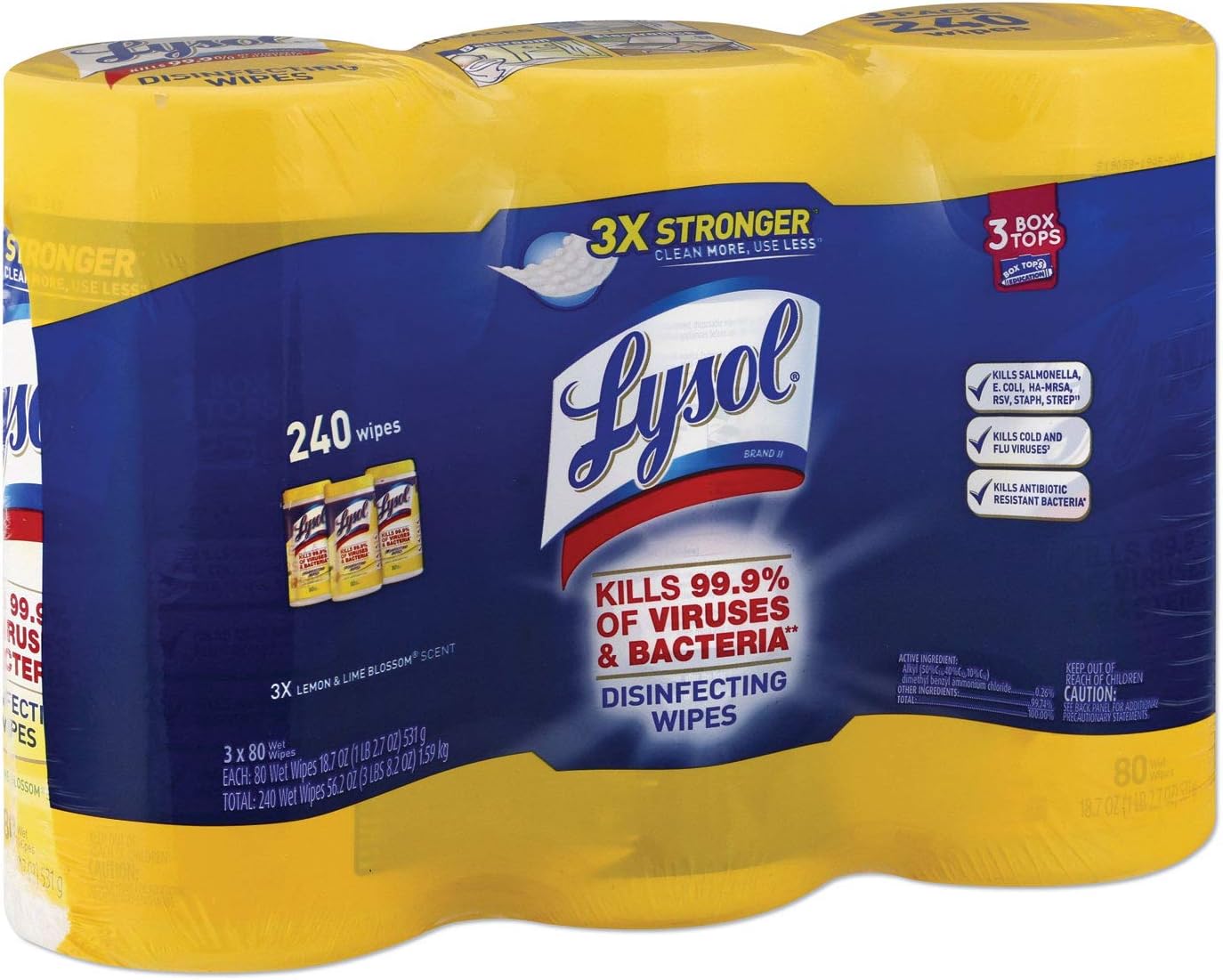 Lysol Disinfecting Wipes Value Pack, Lemon and Lime Blossom, 240 Count (Pack of 2)