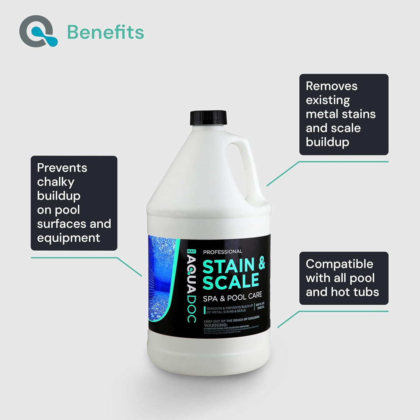 AquaDoc Spa Stain and Scale Control for Hot Tubs - 32oz - Hot Tub Descaler That Helps Prevent & Remove Metal Stains and Scale - Made in USA
