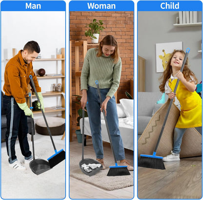 Long Handle Broom with Dustpan Combo Set for Office Home Kitchen Lobby Floor Cleaning Broom Dustpan for Indoor&Outdoor Sweeping