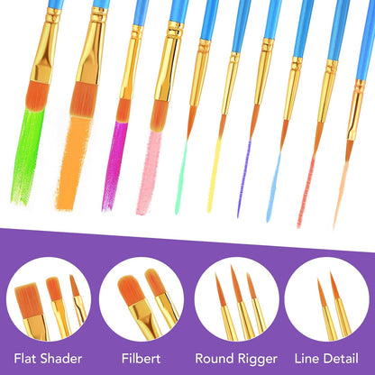 Acrylic Paint Brush Set, 1 Packs / 10 pcs Watercolor Brushes Painting Brush Nylon Hair Brushes for All Purpose Oil Watercolor Painting Artist Professional Kits.