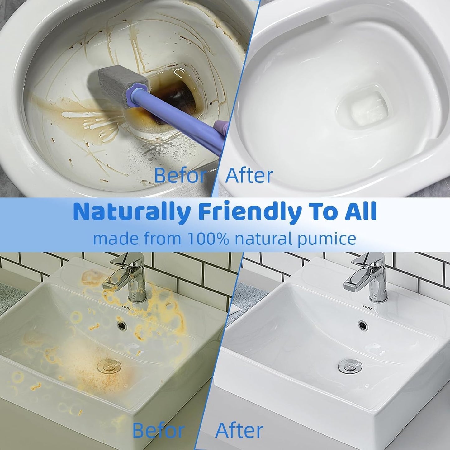 Pumice Stone Toilet Bowl Cleaner,Bathroom Cleaner Brush Toilet Wand Refills with 30CM Long Handle for Remove Hard Water Stains with 1 Wand+ Pumice Stones (5 Pack)
