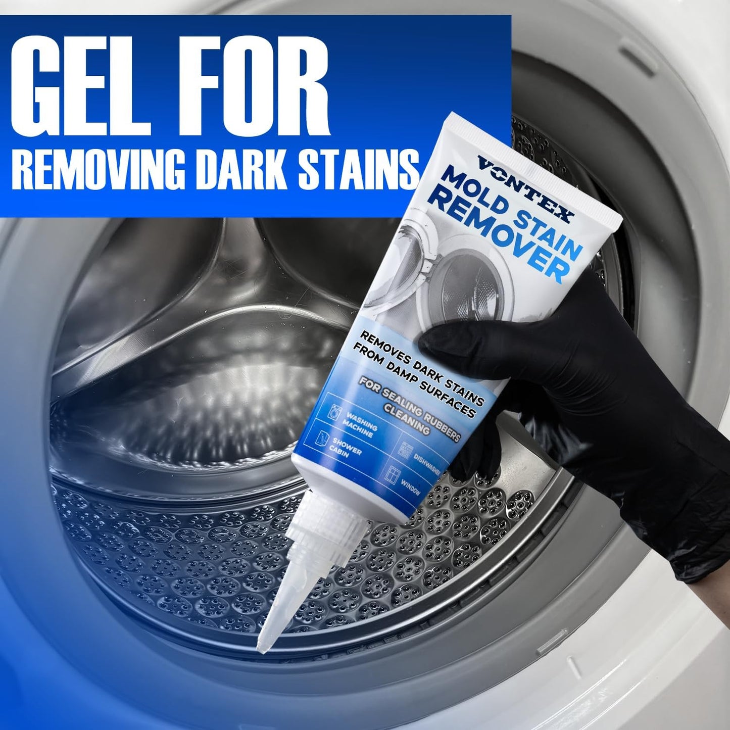 VONTEX Mold Stain Remover Gel - Grout Cleaner for Shower, Bathroom Tile, Silicone, Caulk and Washing Machine Rubber Seals - Bathroom Surface Cleaner, 6 oz