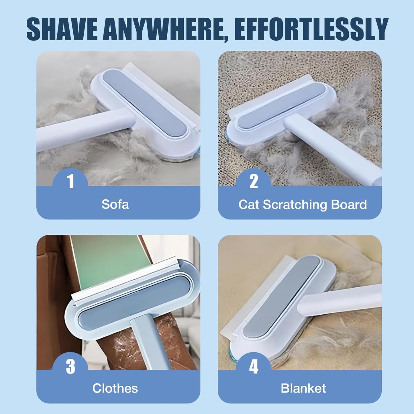 Pet Hair Remover 4 in 1- Reusable Long Handle Dog Hair Remover Brush, Washable Lint Cleaner for Dog and Cat Hair, Gentle on Furniture, Multifunctional Hair Removal Brush, 2 Pcs Carpet Scraper