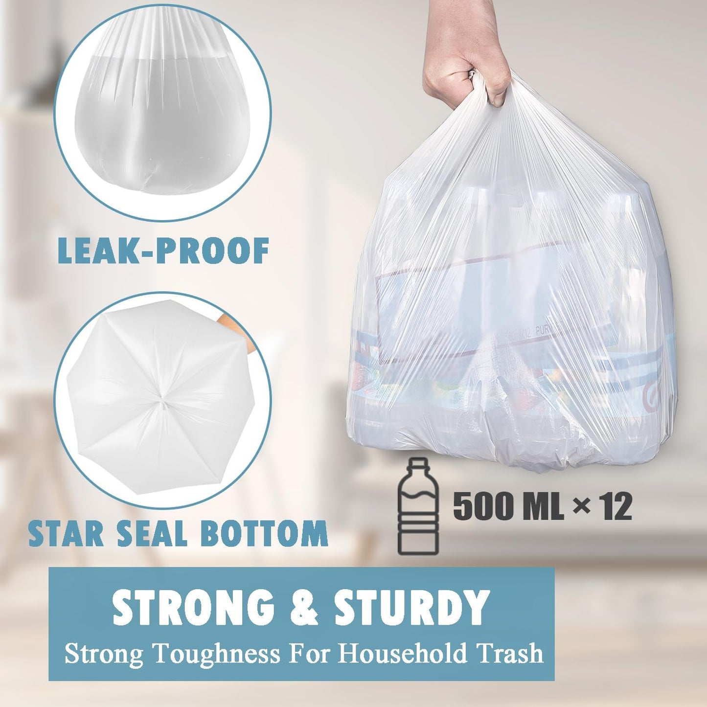 Small Trash Bags 4 Gallon - 105 Count 4 Gallon Trash Bag, Unscented Small Garbage Bags Bathroom Trash Bags, White 4 Gal Small Trash Can Liners