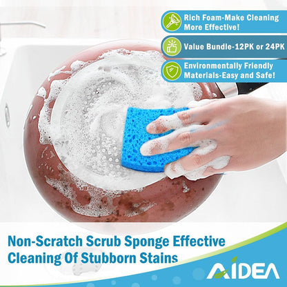 AIDEA XL Sponges Kitchen, 12Count, Non-Scratch Dish Sponges, Large Natural Sponge for Non Stick Cookware, Cellulose Cleaning Sponge for Dishes, Bathroom, Household