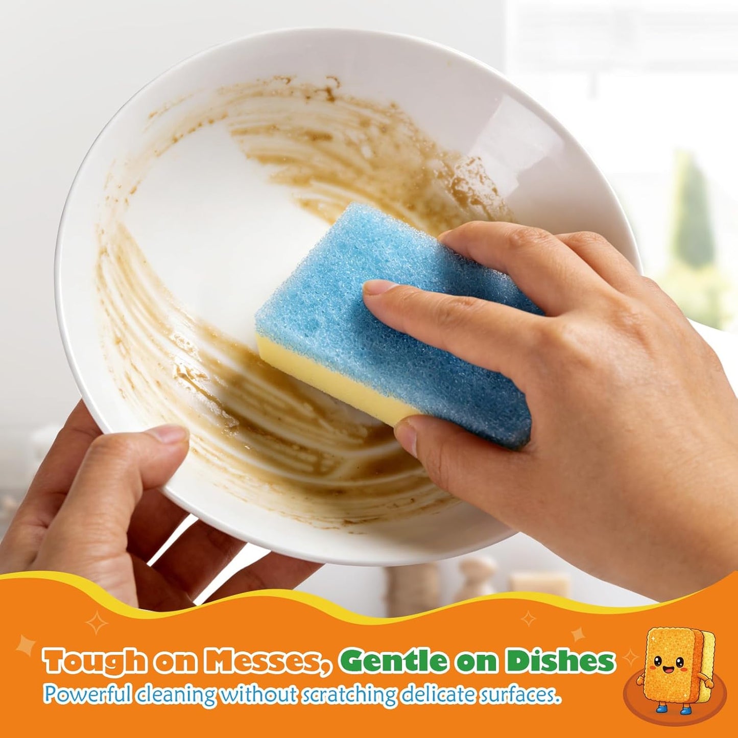UNIMADE Scrub Sponge, Temperature Responsive Dual-Sided Cleaning Sponges, Non-Scratch Dish Sponge for Kitchen, Soft in Warm Water & Firm in Cold, 6 Pack