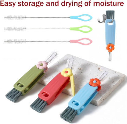 3 in 1 Bottle Cleaning Brush Set – Soft Bristle Straw Brush & Spout Lid Cleaner, Versatile Water Bottle Brushes Kit for Travel Mugs, Baby Sippy Cups & Coffee Mugs（6pcs）